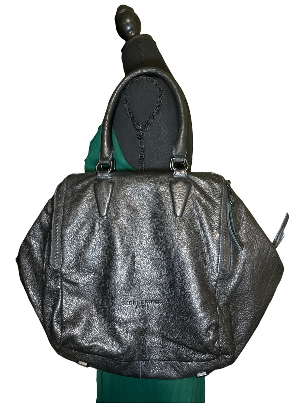 Liebeskind Black Leather Tote with Rust Suede Trim and Gold-Accent Lining